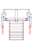 Type C Female Coupler x Hose Shank - Crimp Fitting<br>Cam and Groove Couplings - Vapor Recovery - 2